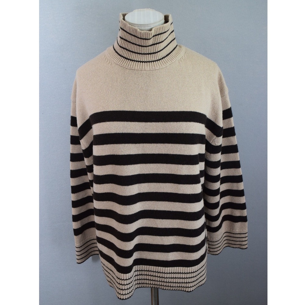 Madewell Ribbed Oversized Turtleneck Sweater Wool Cashmere Striped Brown